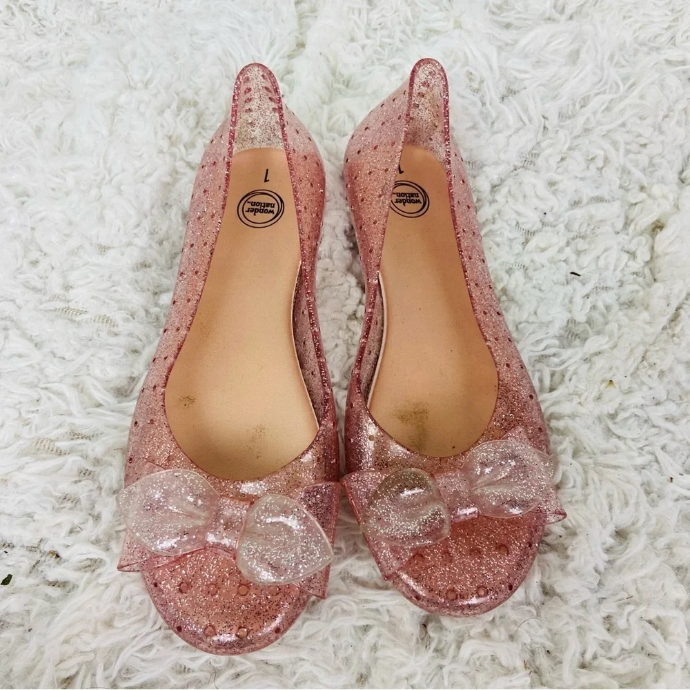 Wonder Nation Pink Glitter gel Bow Flats size 1